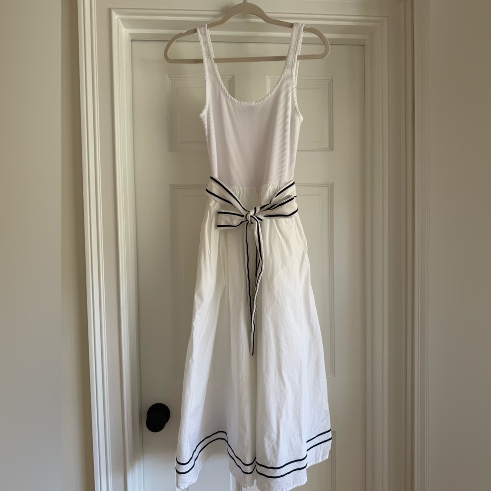 Vineyard Vines White Midi Dress with Striped Belt
